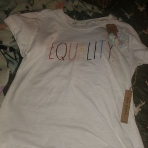 Nwt! Rae Dunn EQUALITY shirt with hair tie
